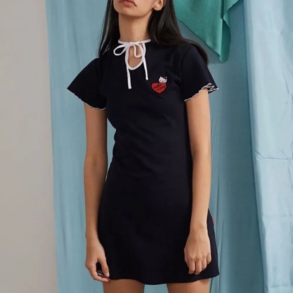 Lazy Oaf Hello Kitty Keyhole Blue Tie Mini Dress Women’s Small